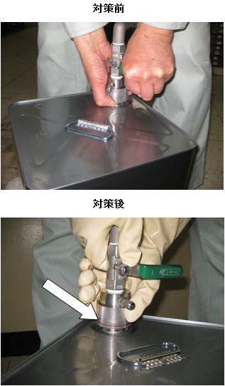 一斗缶コック取り付け作業